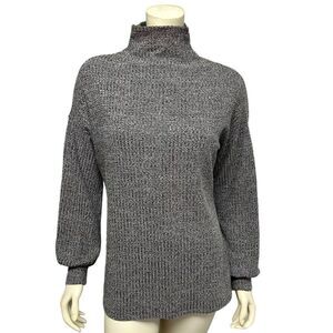Magaschoni Gray Long sleeve Turtleneck Top Blouse Cuff Sleeve Rayon Shirt Casual